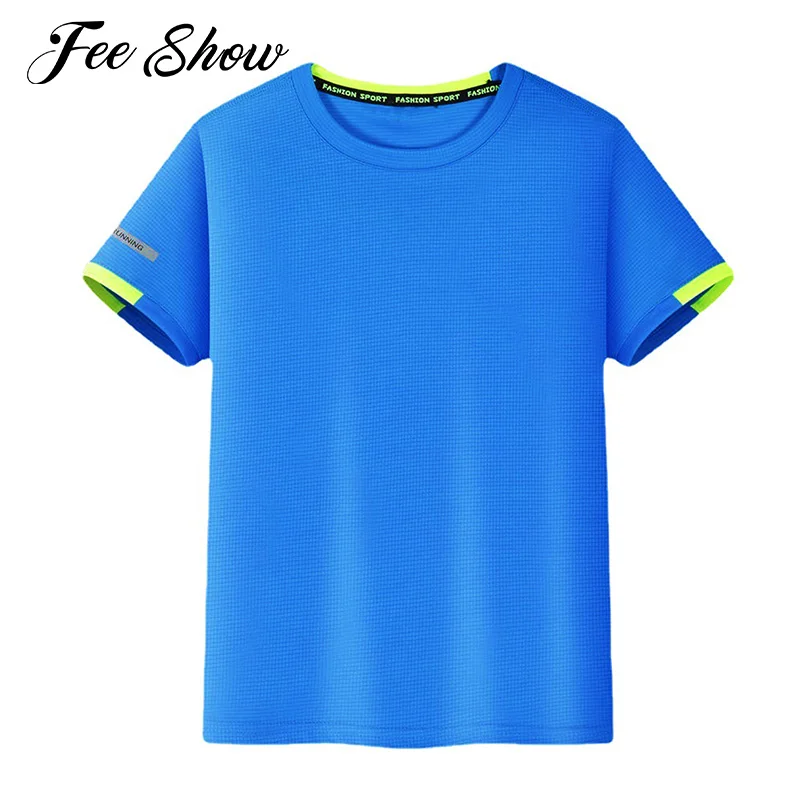 

Summer Kids Boys Quick-drying Short Sleeve T-shirt Round Neck Sport Tops Breathable Football Tennis Basketball Running T-shirts