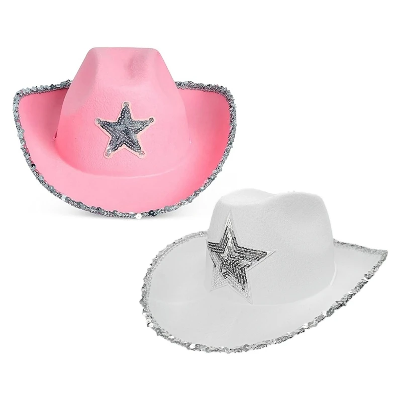 Funny Party Hats Pink Cowboy Hat Western Hat Womens Adult Cowboy Hat Giltter Star Pattern Hat Costume Accessories