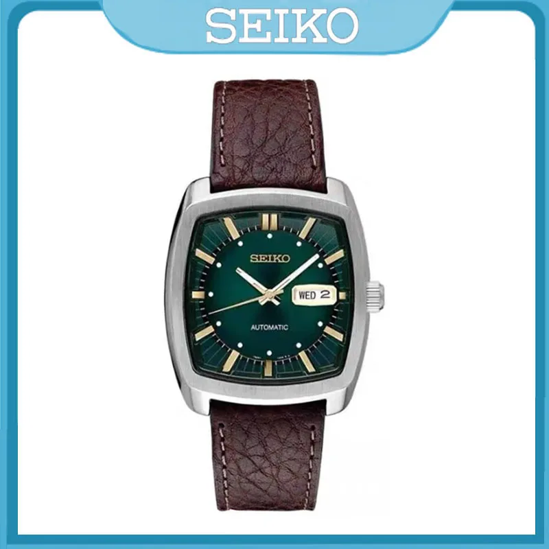 Seiko Automatic Mechanical Watch Men\'s Casual Fashion Watch High-quality Wine Barrel Watch Belt Retro Green Plate Men\'s Watchs