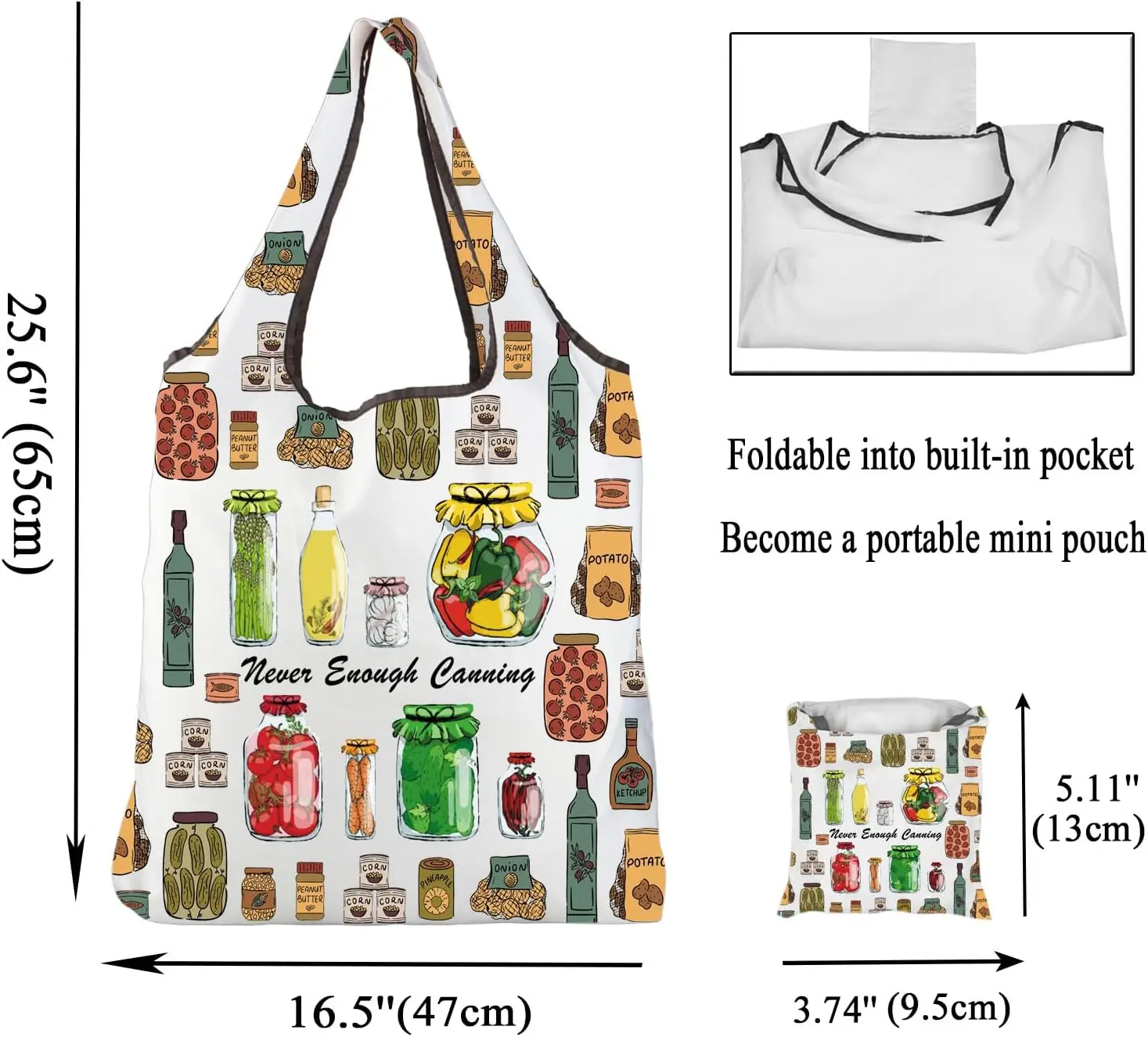 Tote Bag Season Canning Jar Gifts Never Enough Canning Shopping Bag Foldable Farmer Market Grocery Eco Handbag