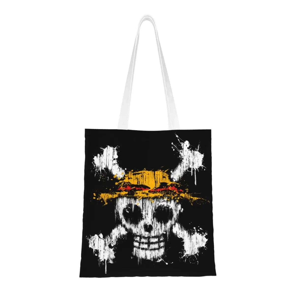 Custom One Pieces Team Luffy Straw Hat Pirates Skull Tote Shopping Bags Canvas Shoulder Shopper Bags Large Capacity Handbag