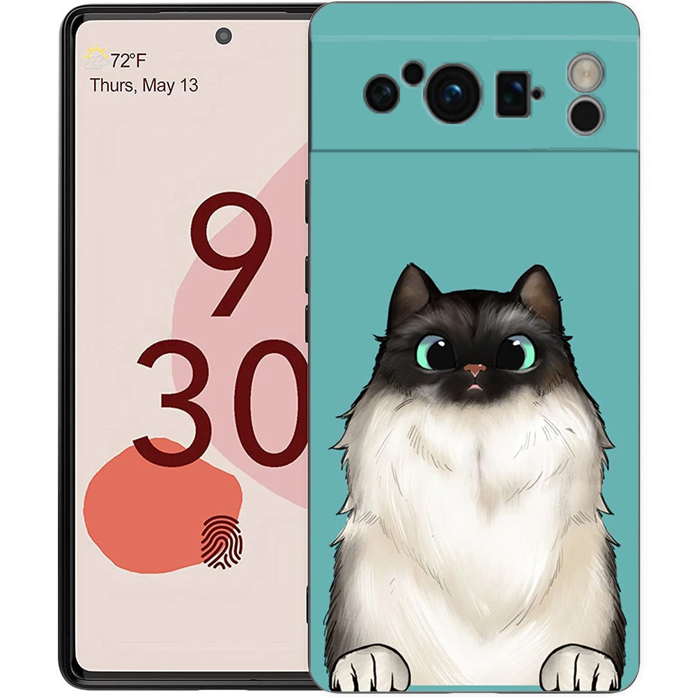 黒のシリコン製携帯電話ケース,Google Pixel 8,7,6 pro,6a,5g用の素敵な子猫の漫画ケース