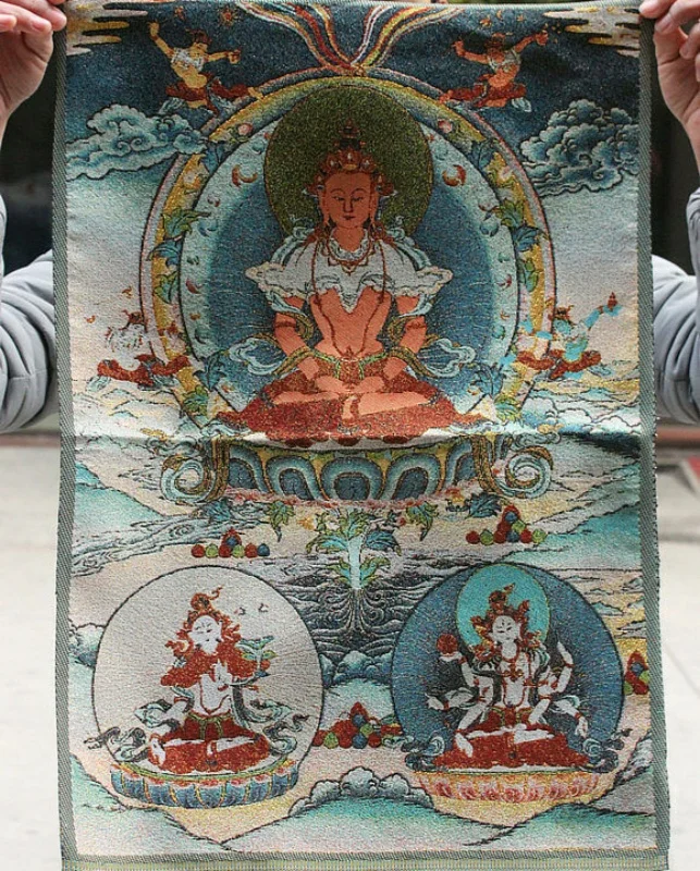Exquisite Classic Tibetan Buddhism Cloth Silk Amitayus longevity God Goddess Thangka Mural