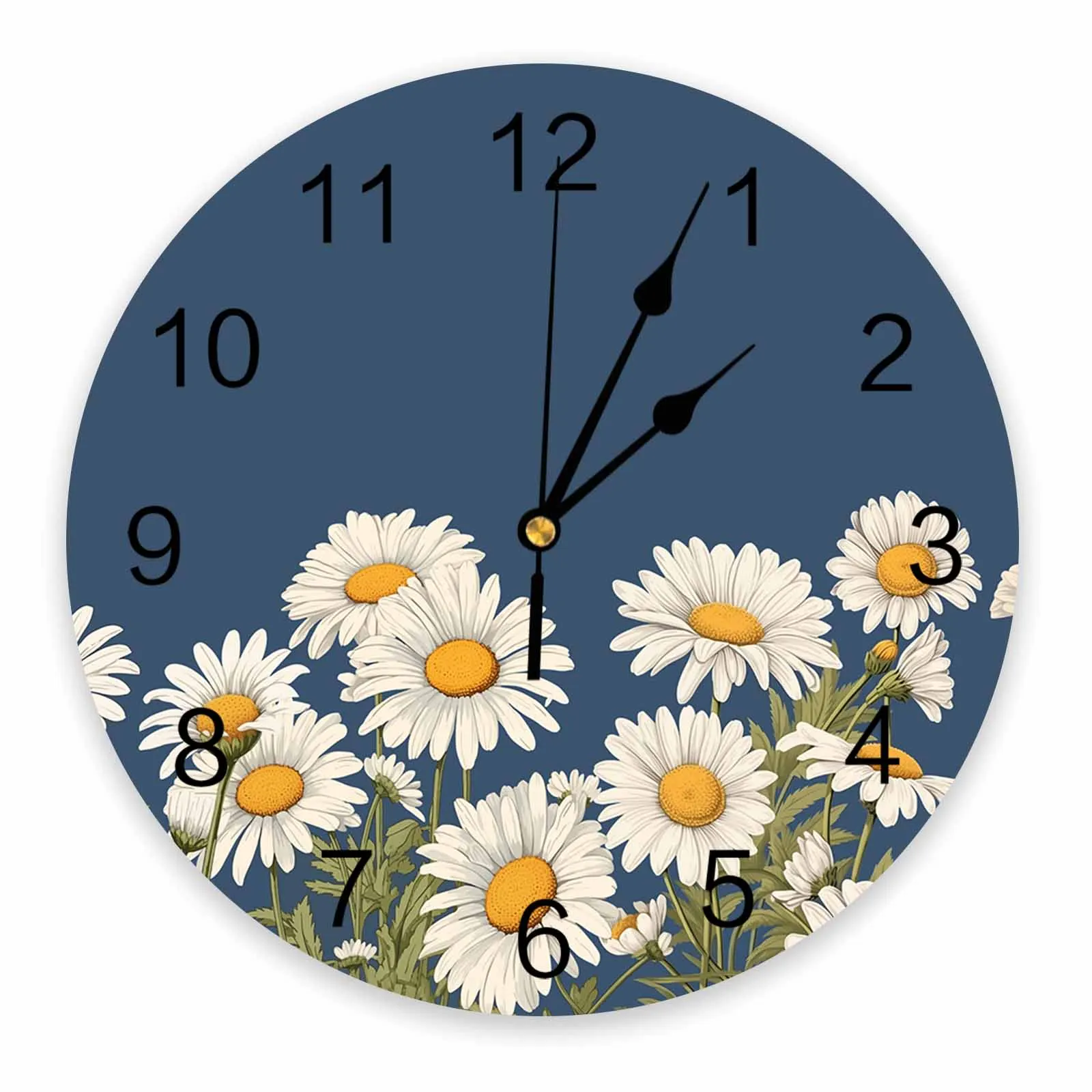 Chrysanthemum Hand Drawn Retro PVC Wall Clock Bedroom Decoration Wall Clock Modern Design Home Decore Wall Digital Clock