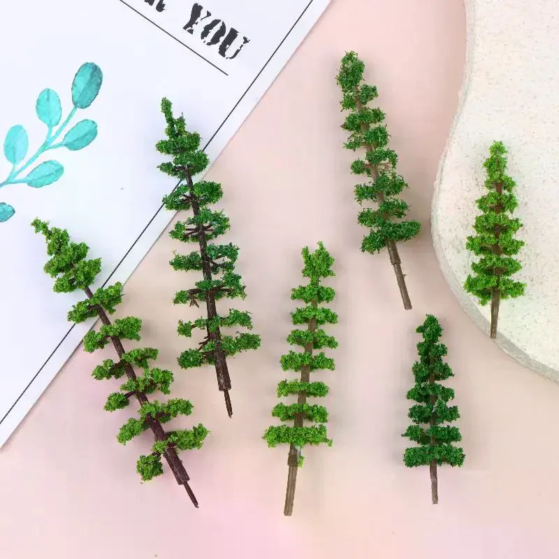 10Pcs Simulation Mini Green Tree Model Dollhouses Garden Landscape Ornaments Dollhouse Railway Street Scene Decoration