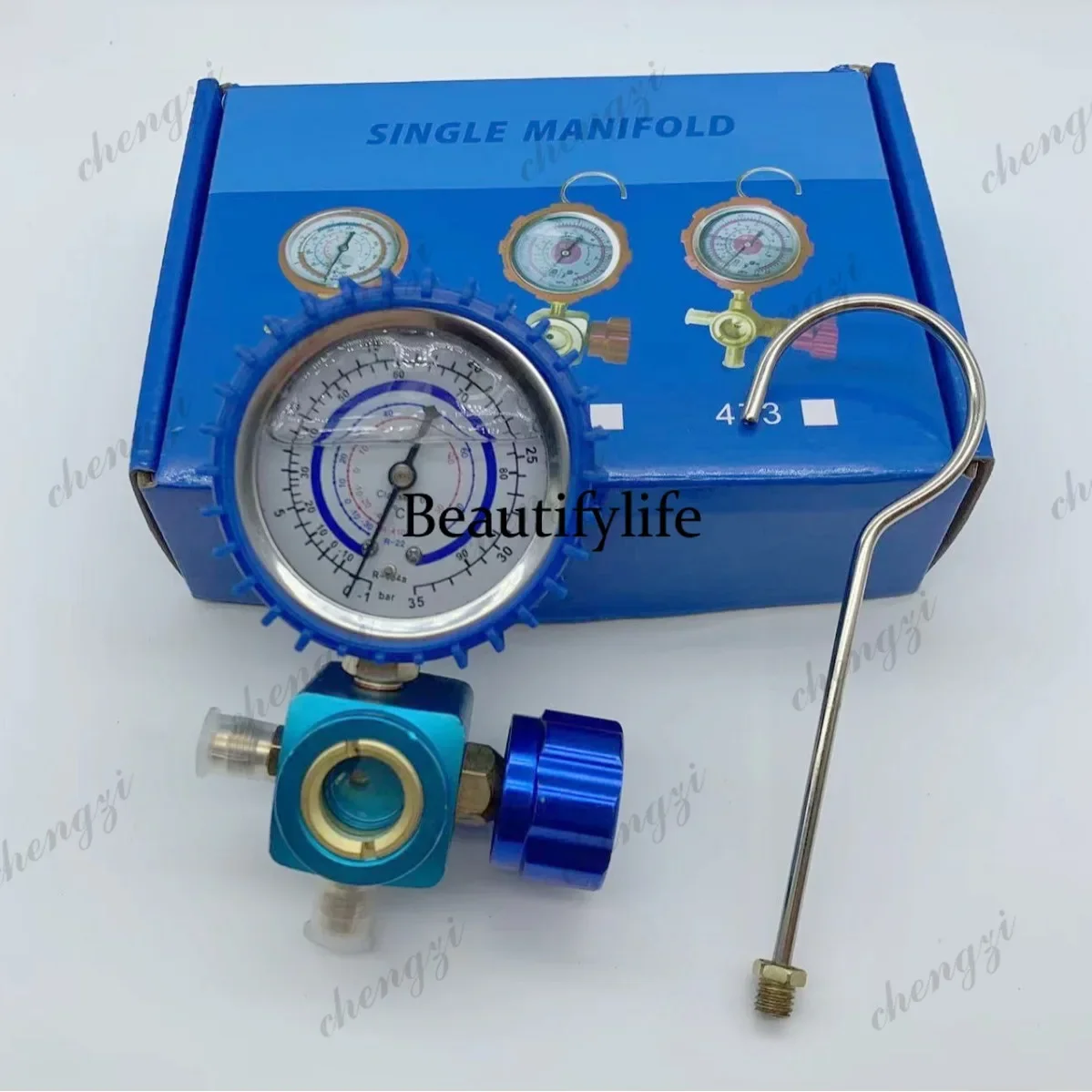 R22/R410a/R134a Aluminum valve body single oil gauge 35kg metal handwheel air conditioner with hook air conditioner accessories