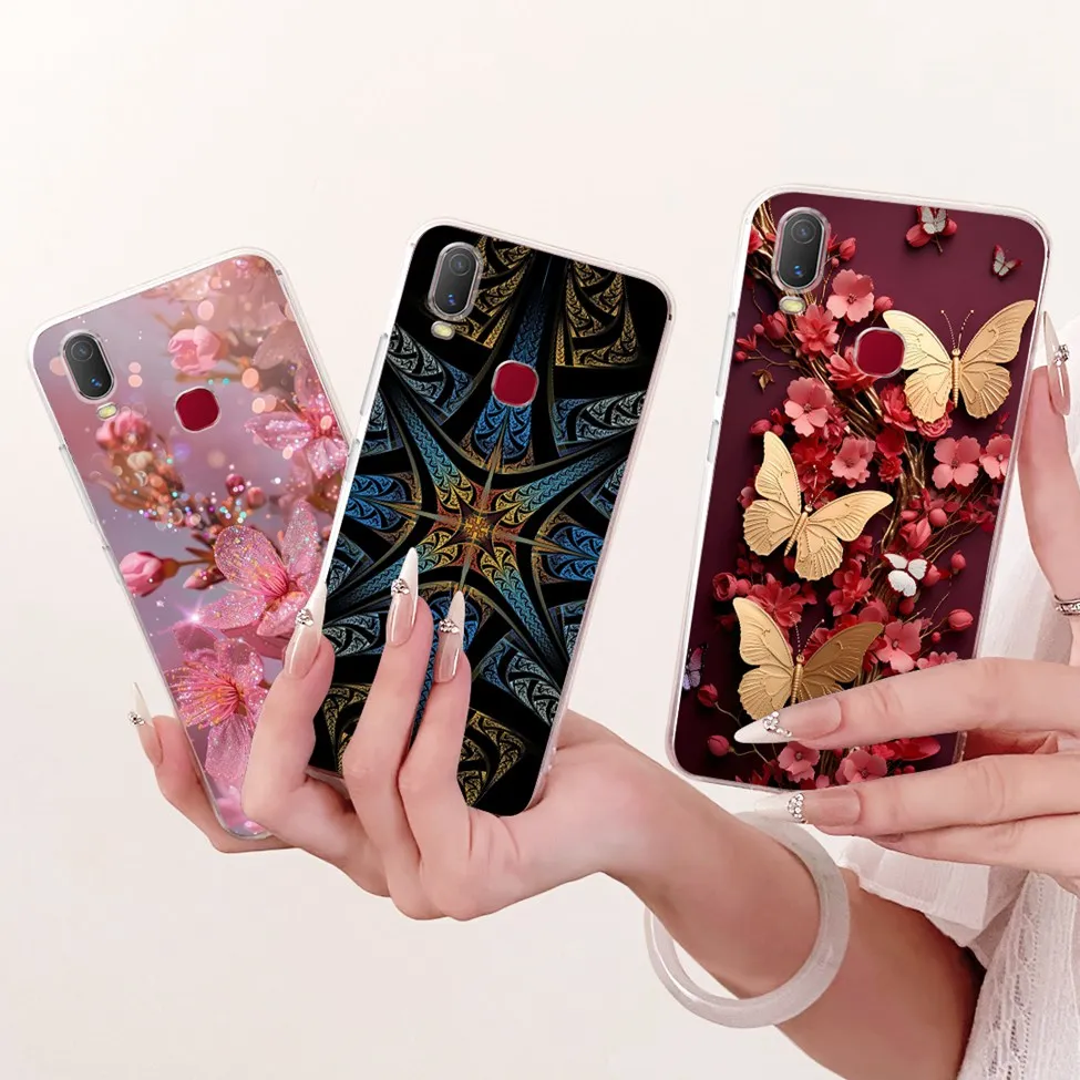 غلاف لهاتف Vivo Y11 2019 غطاء شفاف لطيف على شكل قطة على شكل فراشة فاخرة 2D مطلي حافظة هاتف ناعمة لهاتف Vivo 1906 Funda