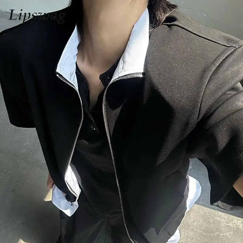 

Streetwear Vintage Shirts Men's 2025 Summer Outdoor Fashion Patchwork Zip-up Shirt New Casual Contrast Color Lapel Mens Cardigan