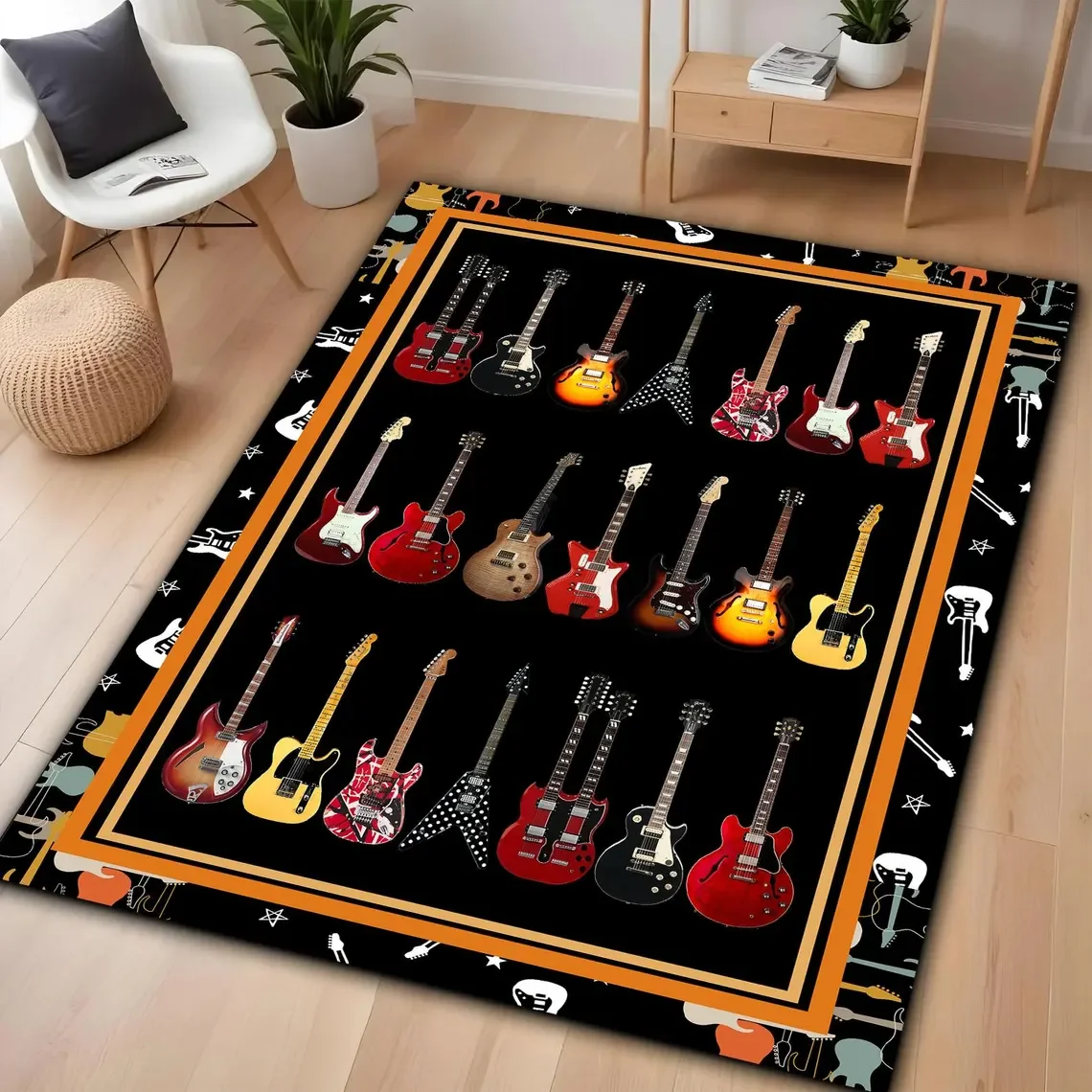 Gitarrenteppich für die Wohnzimmerdekoration, große Fläche, bequem, schmutzabweisend, rutschfester Teppich, Flanell, Schlafzimmer-Bodenmatte