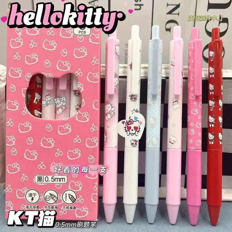 6pcs Sanrio Hello Kitty Gel Pen Set Cute Cartoon School Supplies Fashion Writing Quick Drying Press Pen Stationery Kawaii Gifts