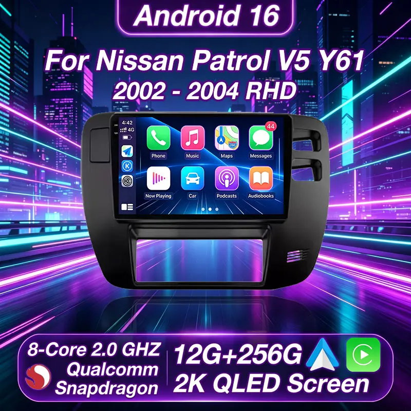 Android 16 Carplay Auto Auto Radio Voor For Nissan Patrol V 5 Y61  1997-2005 RHD Multimedia Video Speler Navigatie Gps Stereo BT