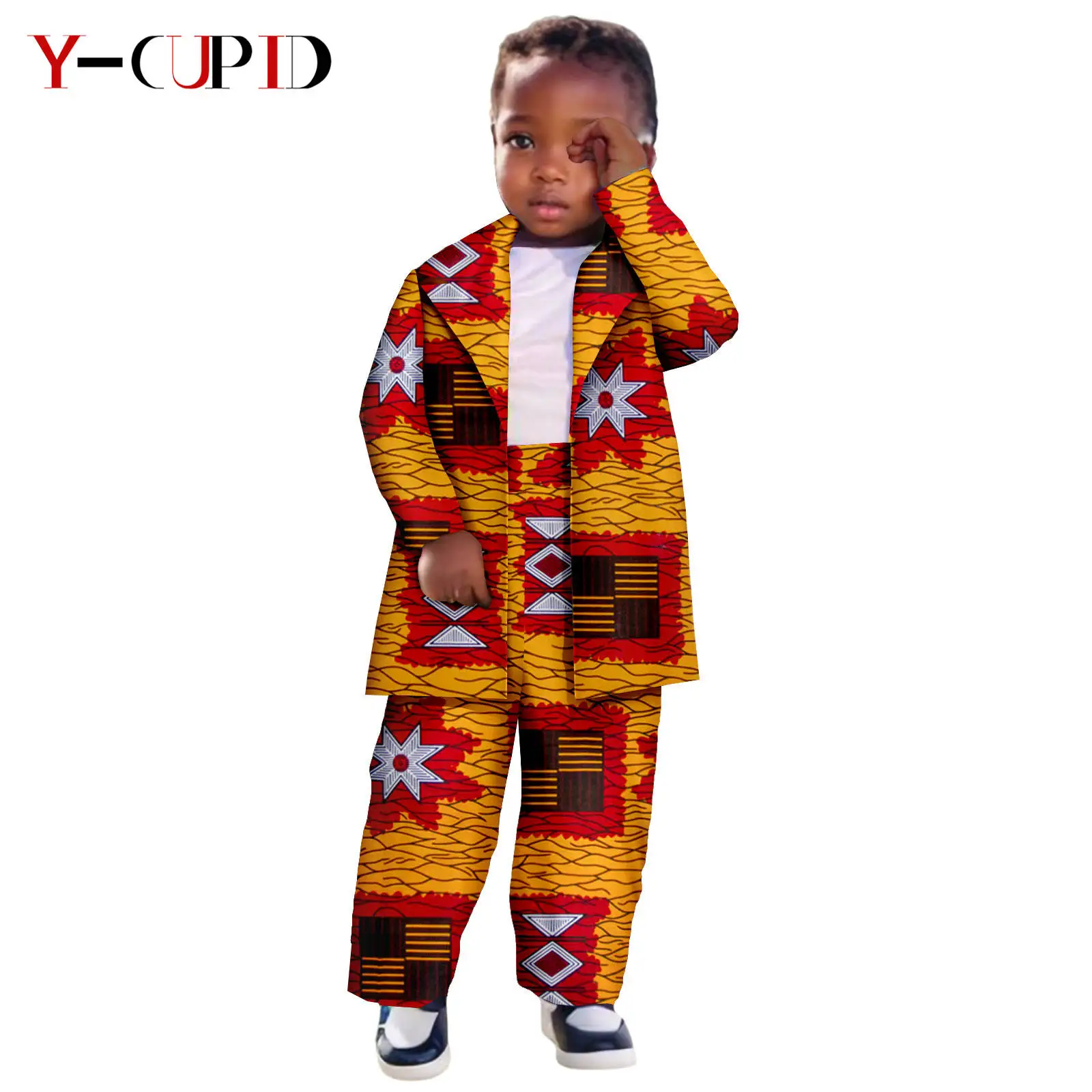 Afrykańskie ubrania dla dzieci Dashiki Girls Boys Outfits Print Top Jacket and Pant 2-częściowe zestawy Bazin Riche Odzież dziecięca 2446051