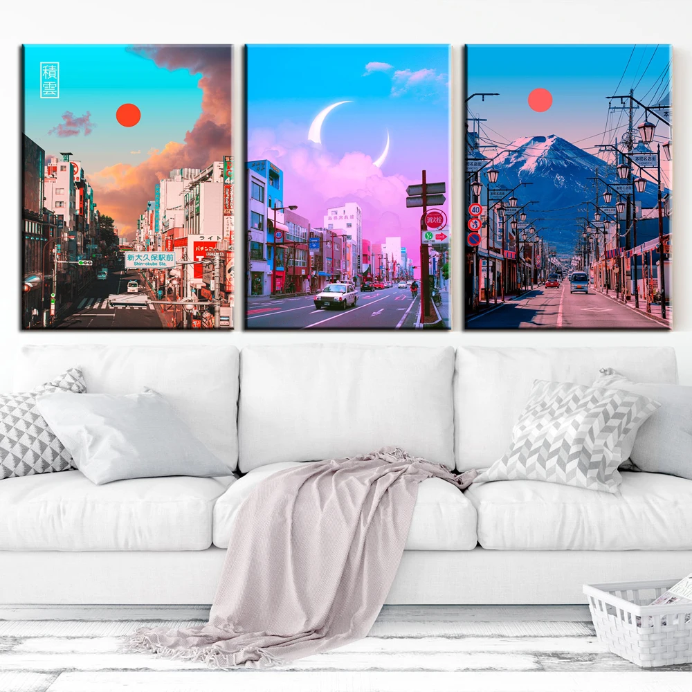 Wall Art Canvas Painting Japan Tokyo Pastel City Landscape Poster Anime Reality Prints Kyoto Cumulus Fuji View Nordic Home Decor