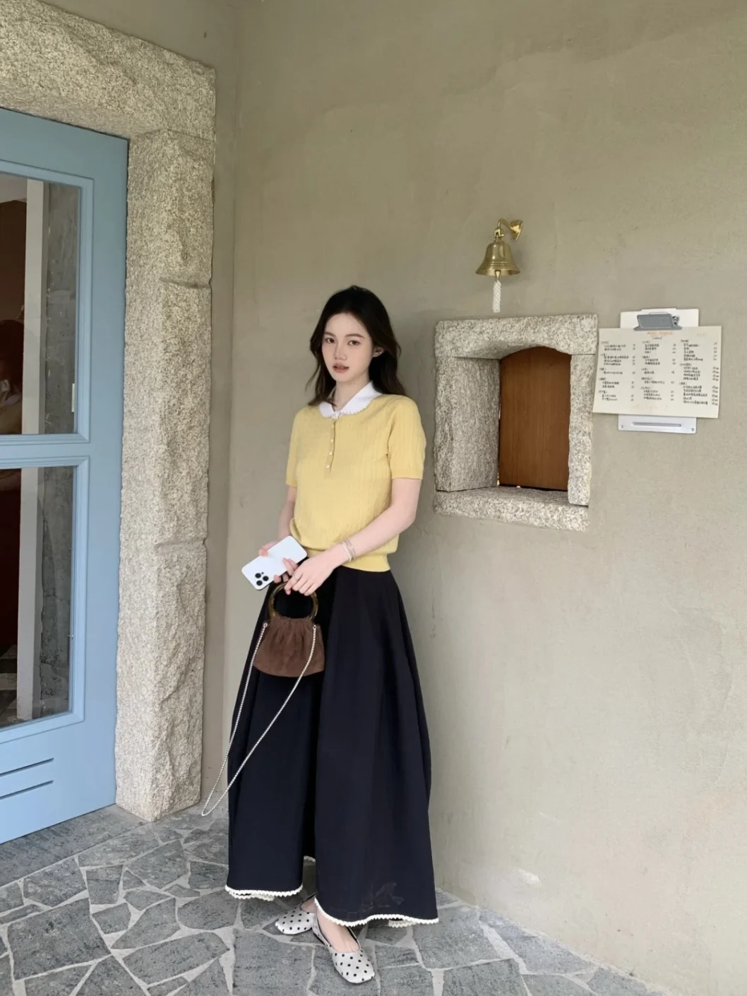 

IKS Original Spring Summer Bla Paper Feel A-Line f Skirt with ket Long Dr Versatile Holiday Ele Nylon Blend