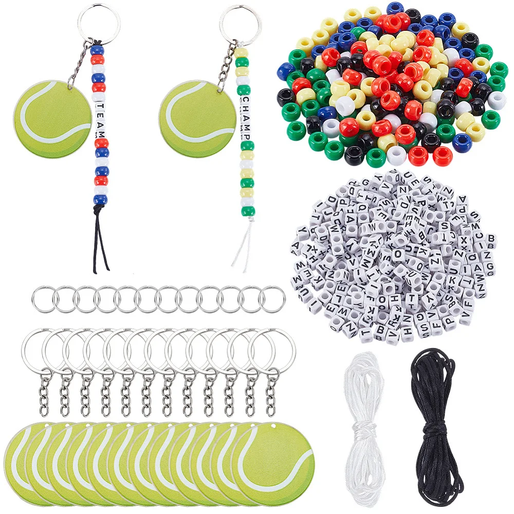 538Pcs Tennis Keychain Making Kit DIY Tennis Bead Key Chain Craft Letter Bead Charm Alphabet Bag Charms Sport Theme Party Favor