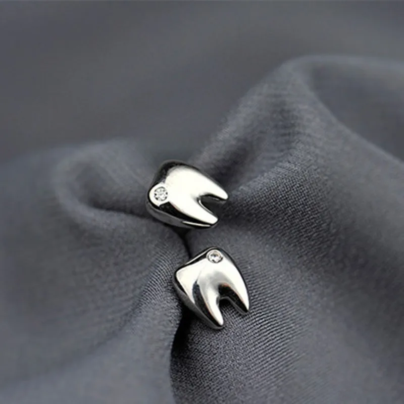 Cute Micro-inlay CZ Tooth Stud Earrings for Women Girl