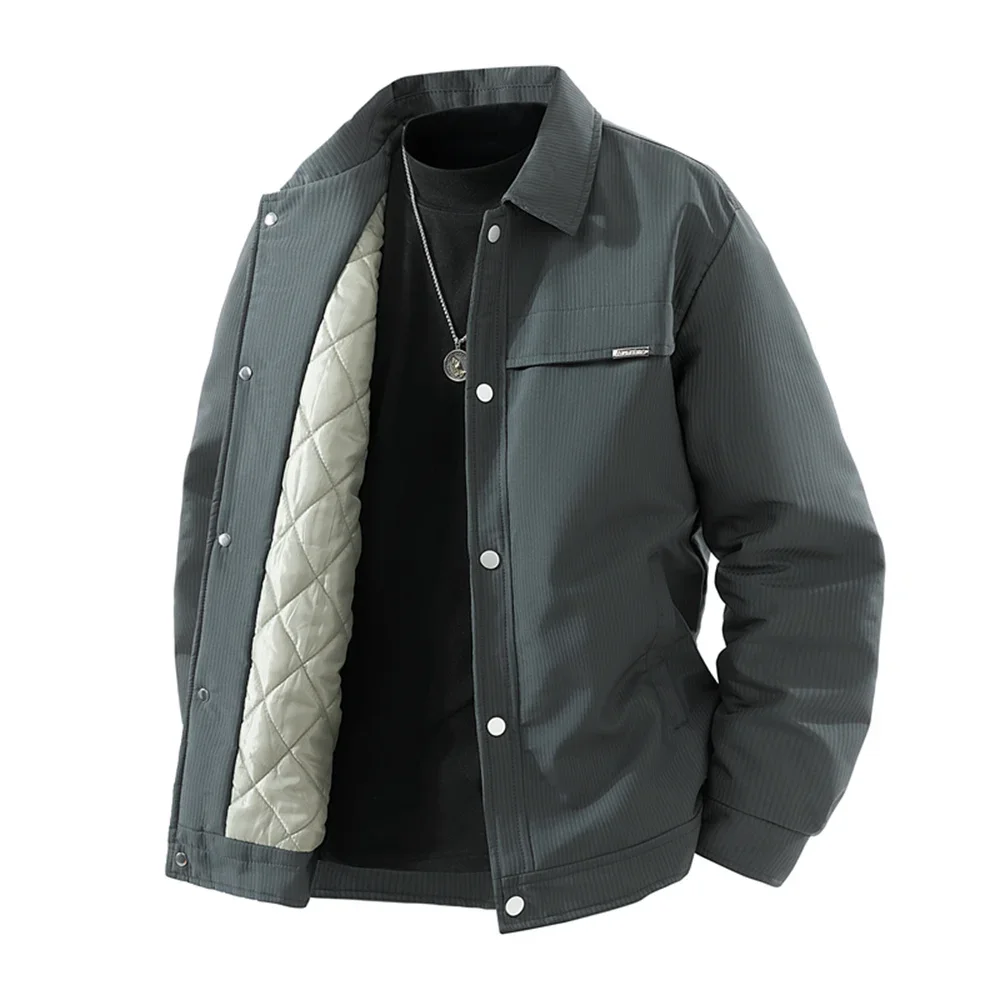

Мужская зимняя повседневная куртка-пуховик, высококачественная мужская рабочая одежда с отложным воротником, модная однотонная толстая теплая деловая верхняя одежда