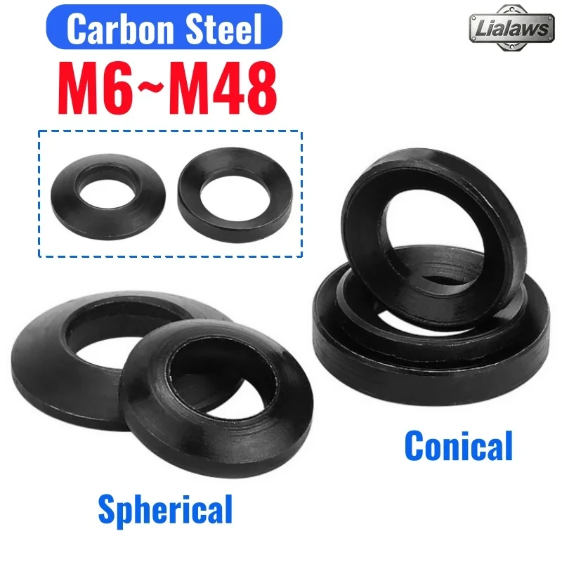 Conical Spherical Washer Carbon Steel Black Concave Convex Cone Gasket Countersunk Washer M6 M8 M10 M12 M16 M20 M24 M30~M48