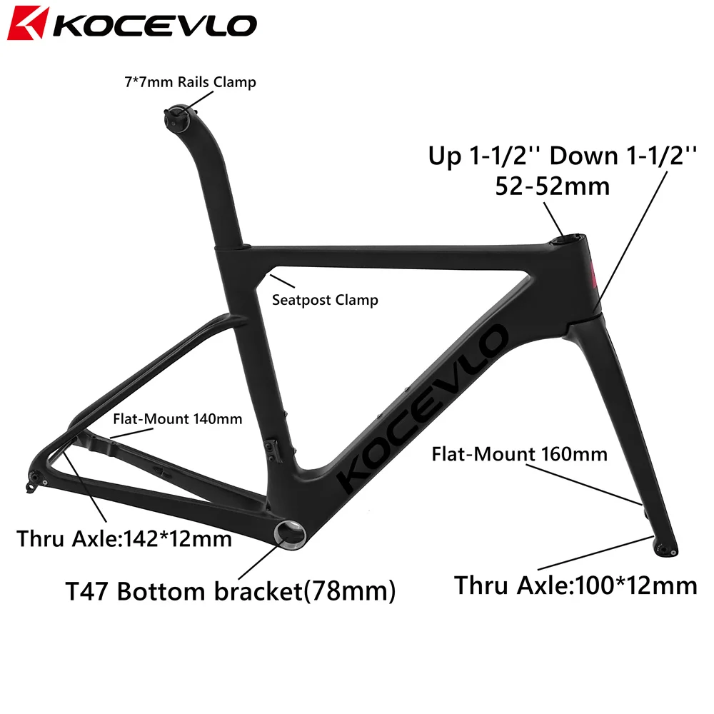 KOCEVLO Carbon Road Frame Disc Brake Max 700*32C Road Bicycle Frameset Full Internal Cable 44-56cm Carbon Bike Frames