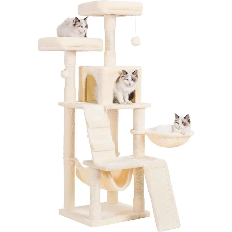

Heybly Cat Tree, Cat Tower for Indoor Cats, Multi-Level Cat Furniture Condo for Cats with Padded Plush Perch, Cozy Basket and Sc