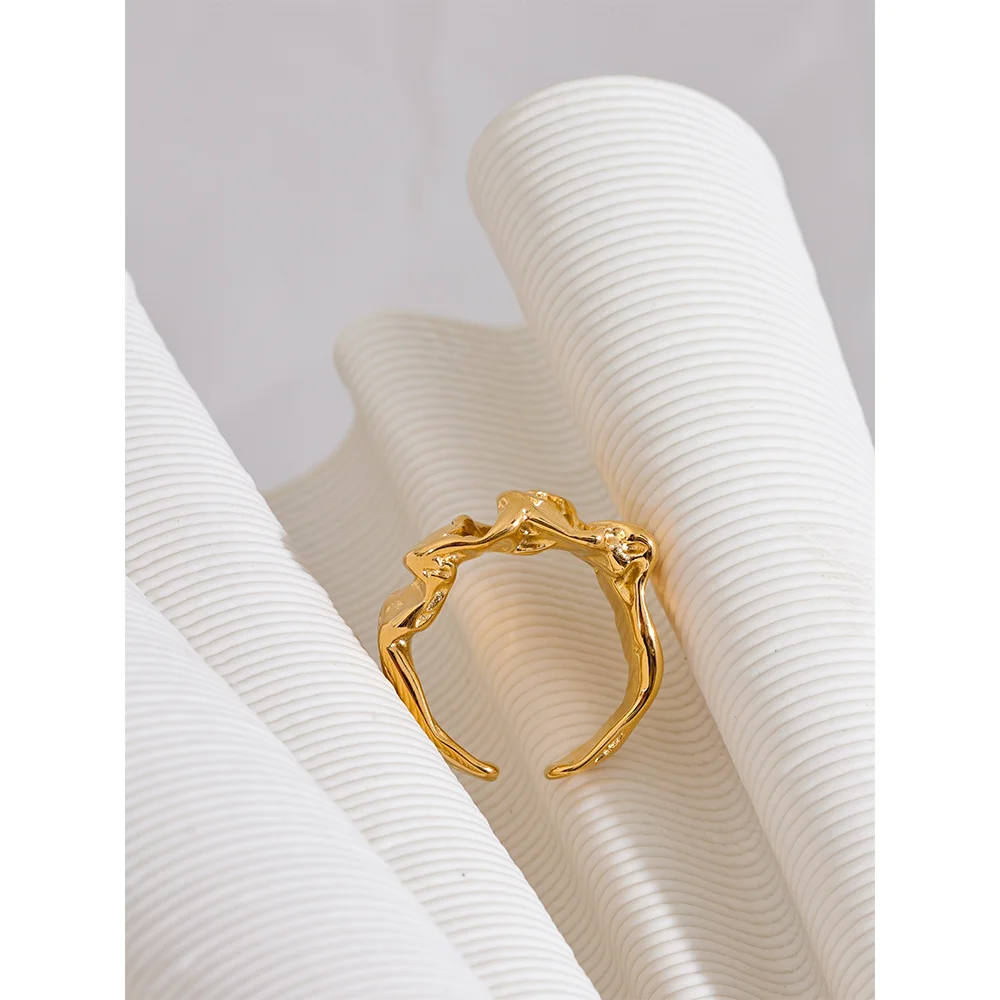 Yhpup-anillo ancho de Metal creativo de acero inoxidable para mujer, joyería de temperamento de textura de Color dorado, accesorios impermeables, nuevo