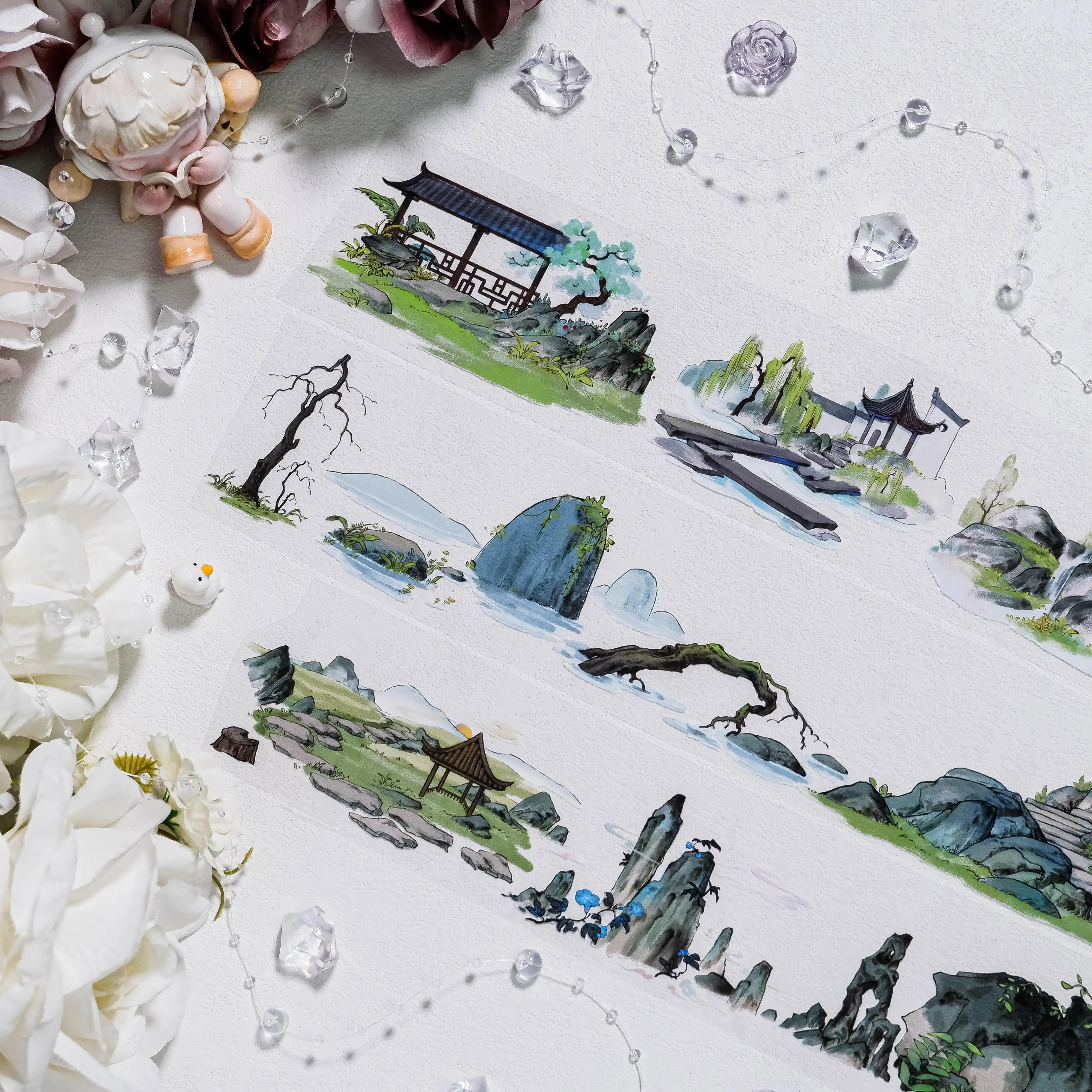 Muxiyuan, Tape PET Garden Landscaping Bridge Dead Tree Pond National Wind Collage Card Diy