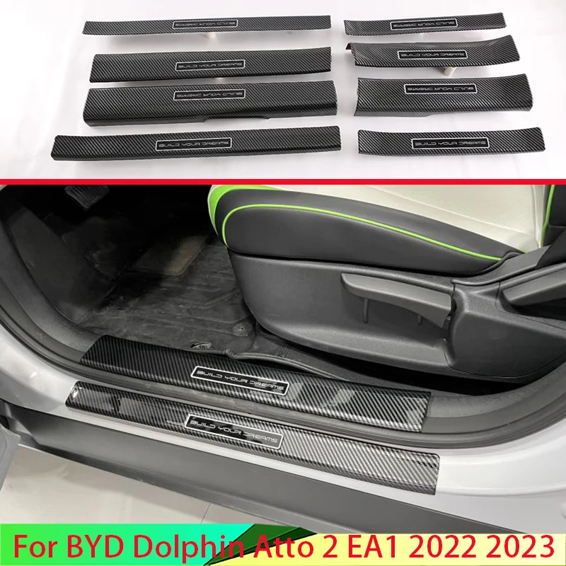 For BYD Dolphin Atto 2 EA1 2022 2023 Carbon Fiber Style Door Sill Panel Scuff Plate Kick Step Trim Cover Protector