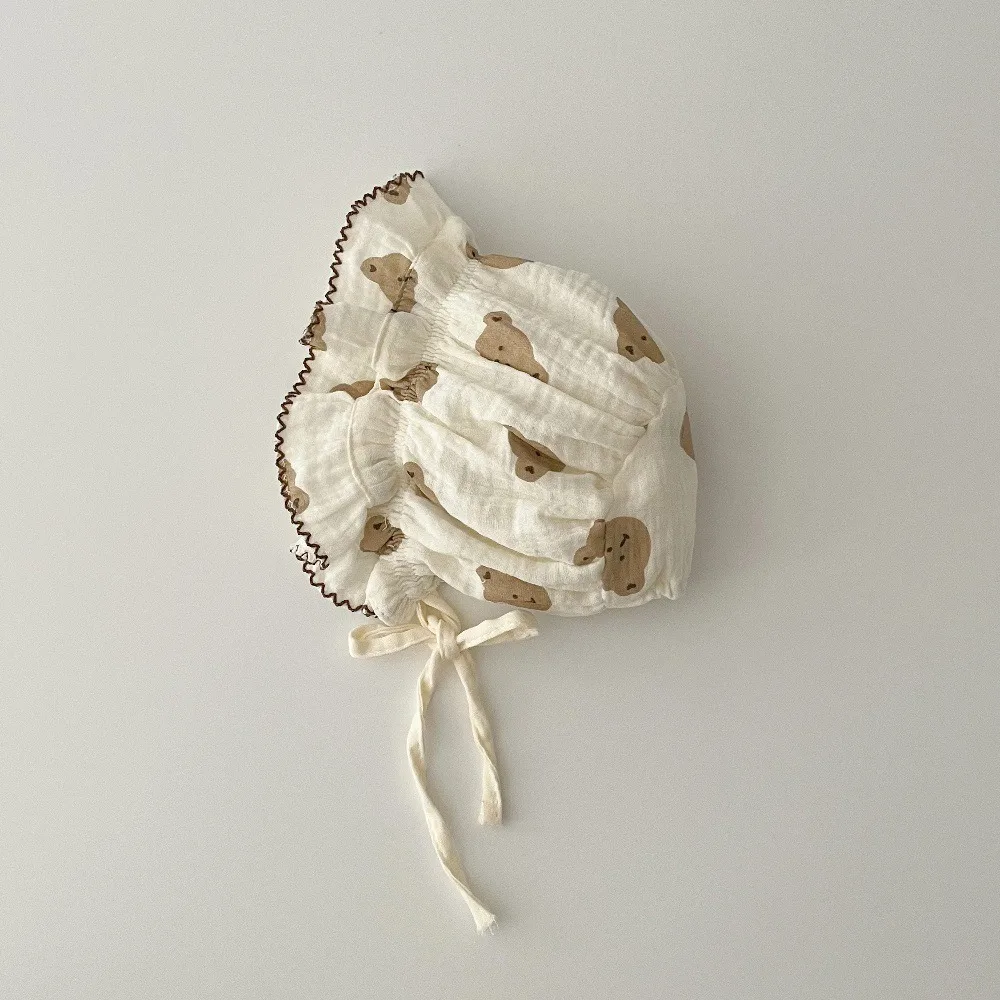 

Модная детская шапка из чистого хлопка в горошек с цветочным принтом, дышащая шапка-бини, тонкая шапка принцессы, реквизит для фотосъемки