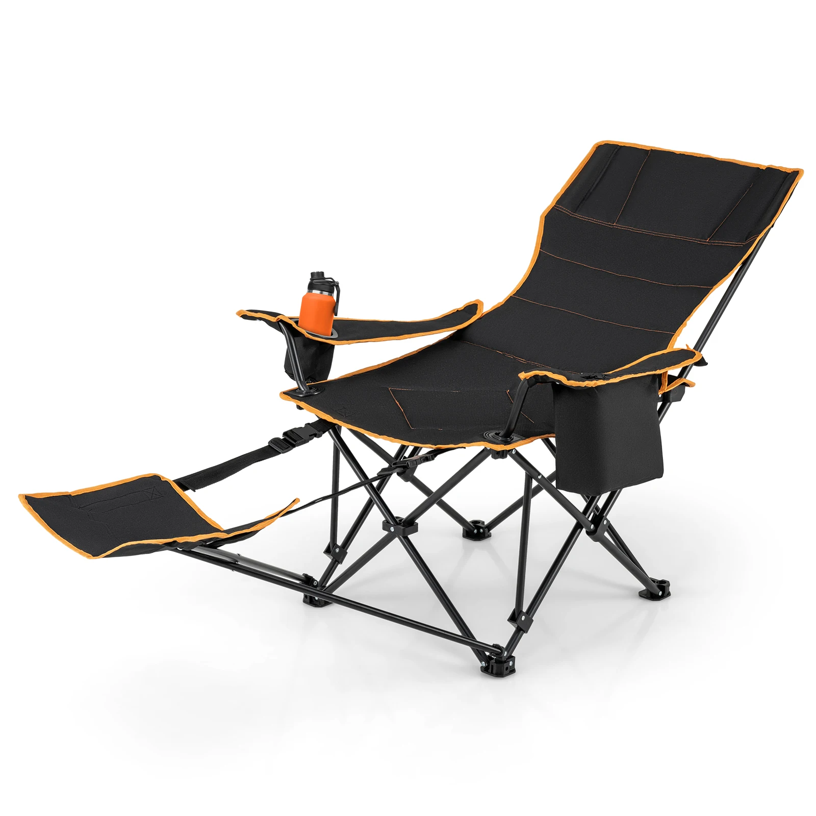 Camping chair with Detachable Foot shelf 2-compartment Adjustable Backrest Cup Holder & Cooler Bag