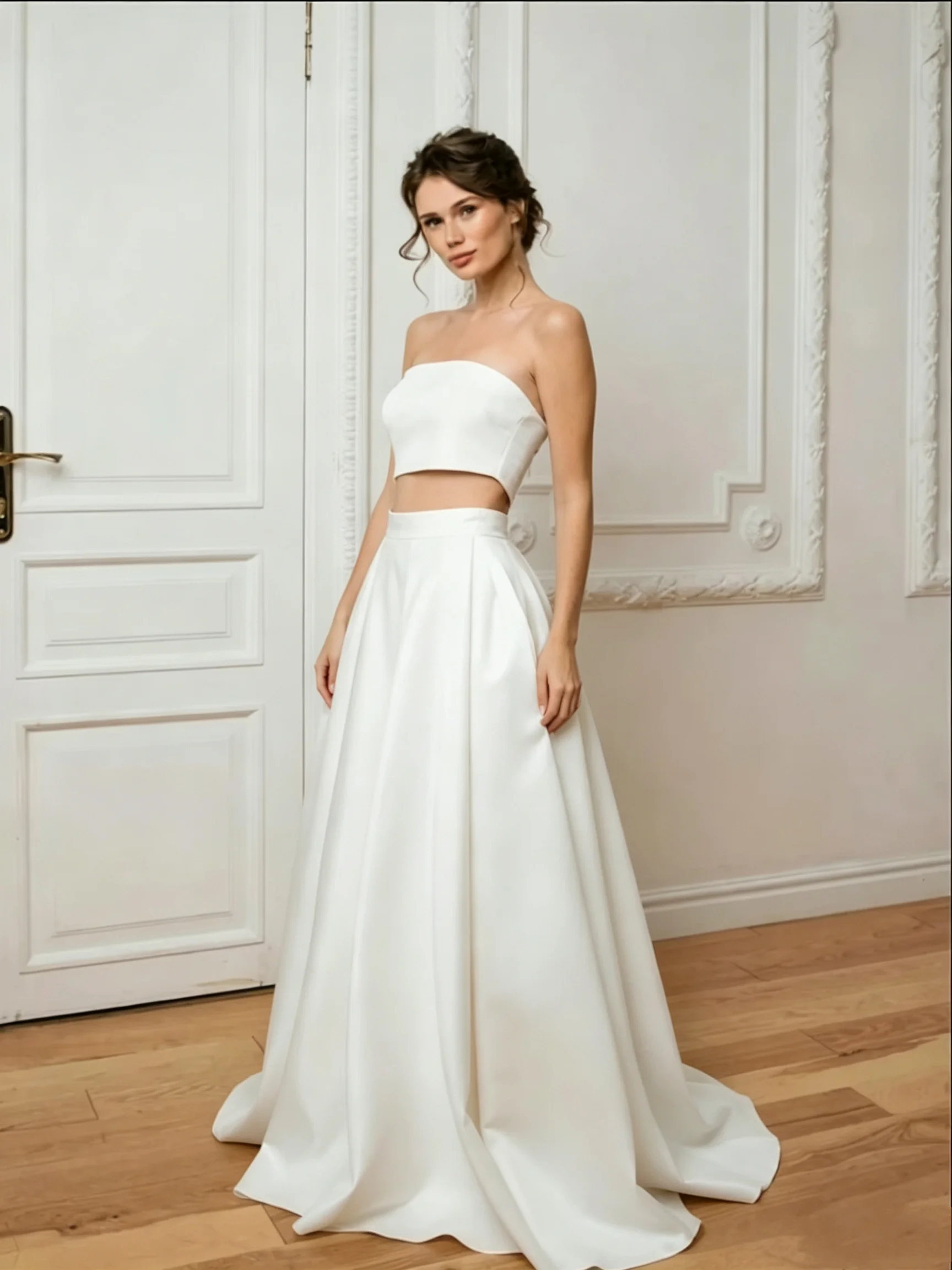 Elegant Ivory Satin Detachable Wedding Skirt With Pockets Removable Satin Skirt With Pockets For Party Prom Overskirt Customized