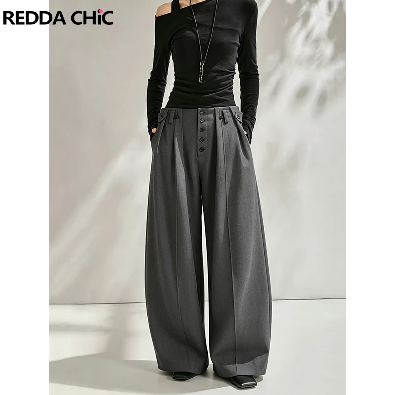 

REDDACHiC Old Money Gray Suit Pants Women Unisex Causal Loose High Rise Carrot Fit Baggy Dress Trousers Office Everyday Wear