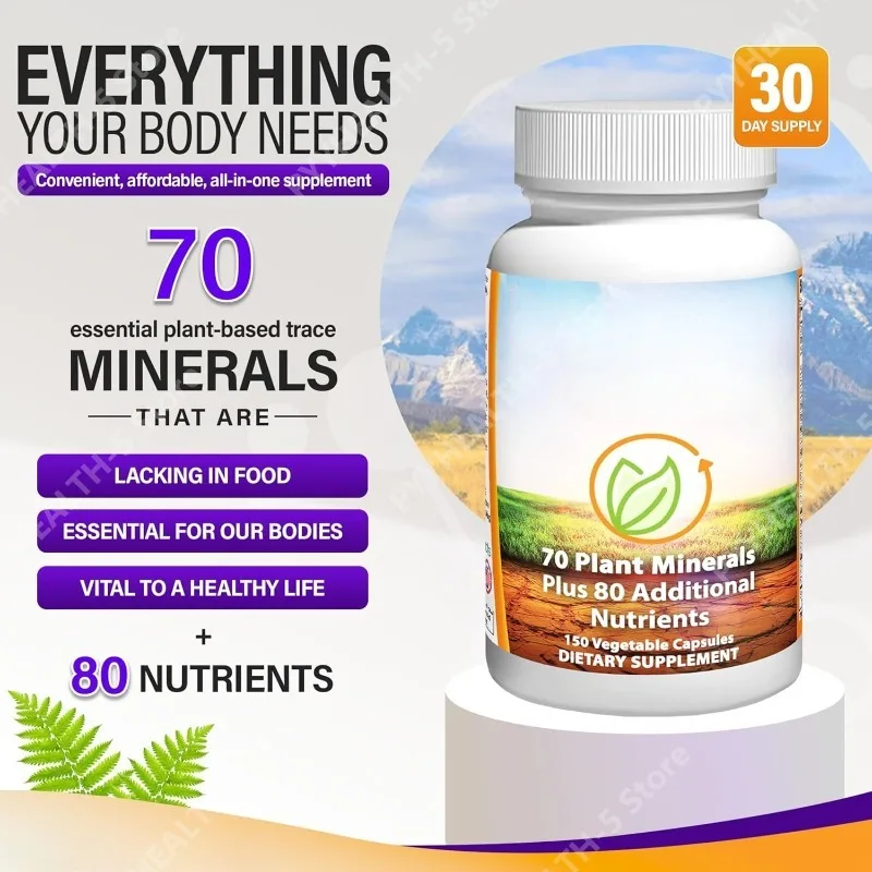 Plant-Sourced Trace Minerals Multivitamin Capsules, 70 Minerals, Fruits Herbs Amino Acids, Daily Nutrition, 150 Count