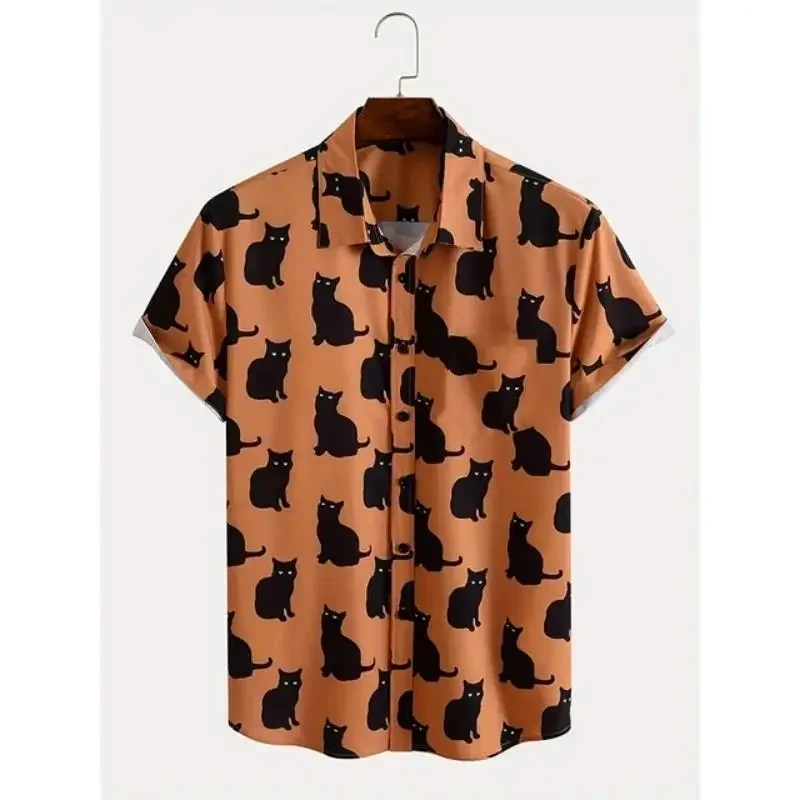 Cat Shirt Men Black Cat Silhouette Funny Pet Animal 3D Printed Novelty Lightweight Short Sleeve Trendy Stylish Comfy Soft Meow