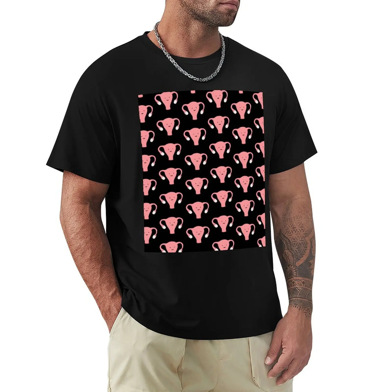 Patterned Happy Uterus in Black T-Shirt t shirts for man graphic tees T-Shirt