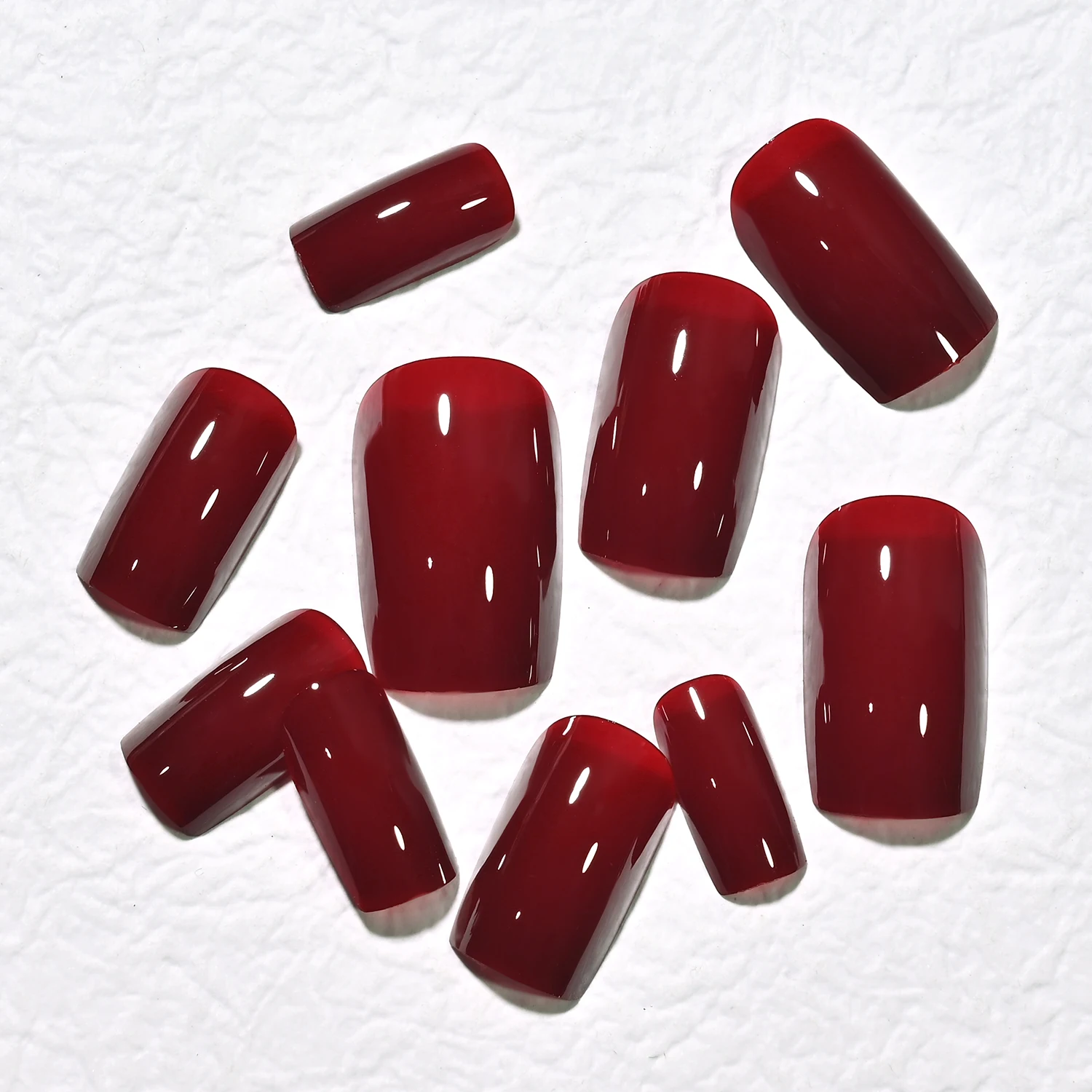 96pcs/120pcs Burgundy Red Press On Nails Glossy Medium Square Full Cover Solid Color False Nails Reusable Acrylic Fake Nail Tips view 3