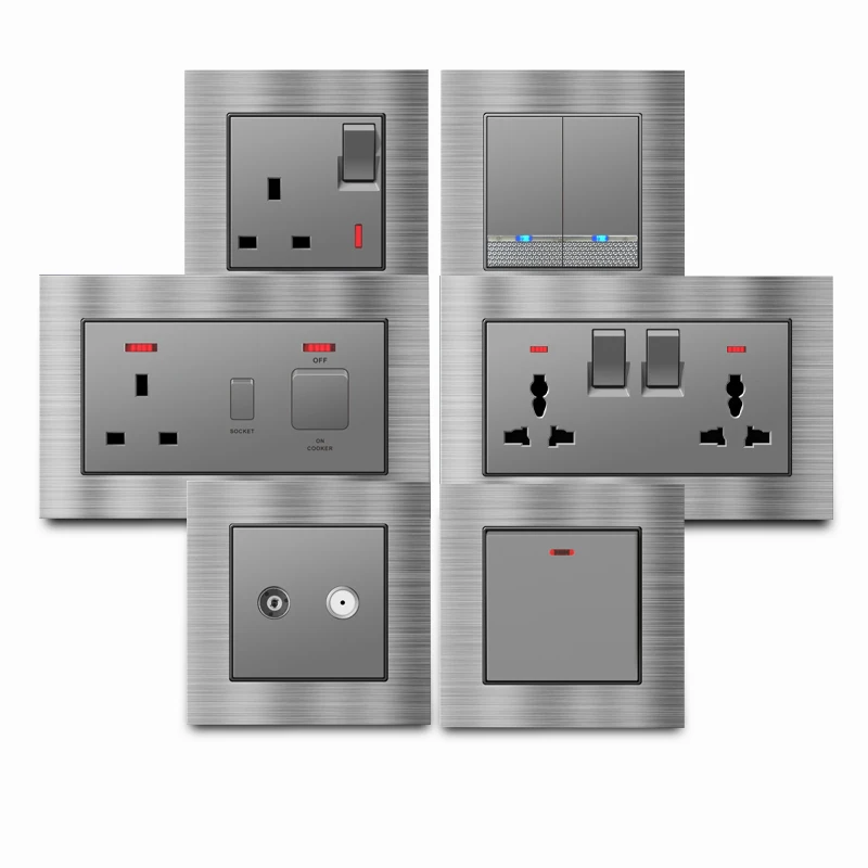 

Metal Grey Wall Socket UK 13A With 5V 3.1A Type-c USB Charger,Brushed Aluminum Universal Electrical LED Light Switch Panel