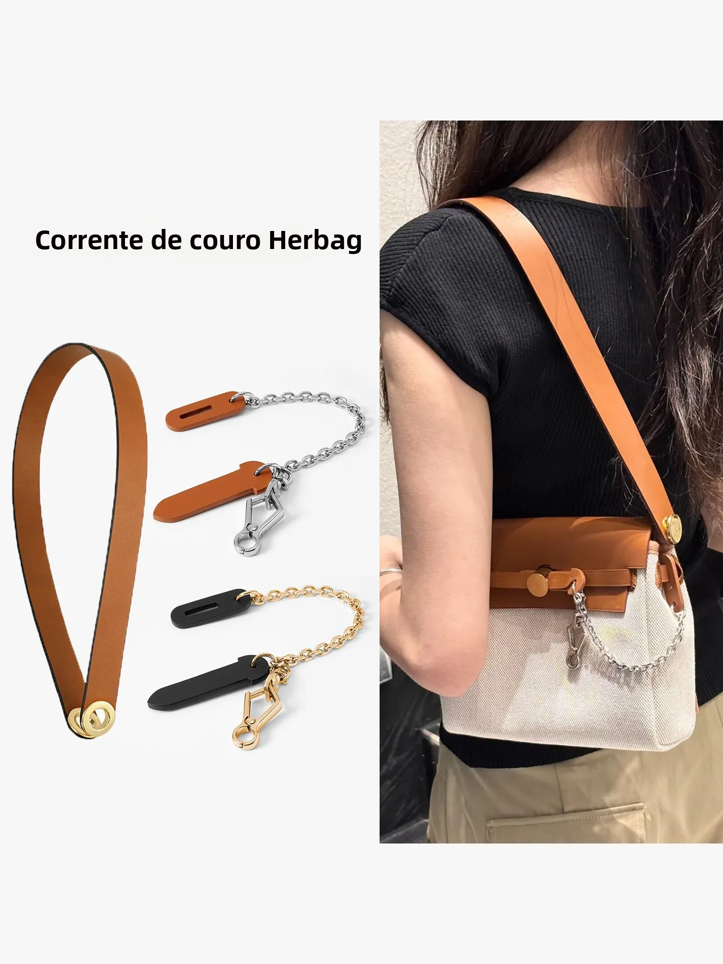 herbag-レザープラグ耐摩耗バッグカバーロックチェーン-3-ピースバッグアクセサリー亜鉛合金ハードウェアレザーストラップファッショナブルでシンプル