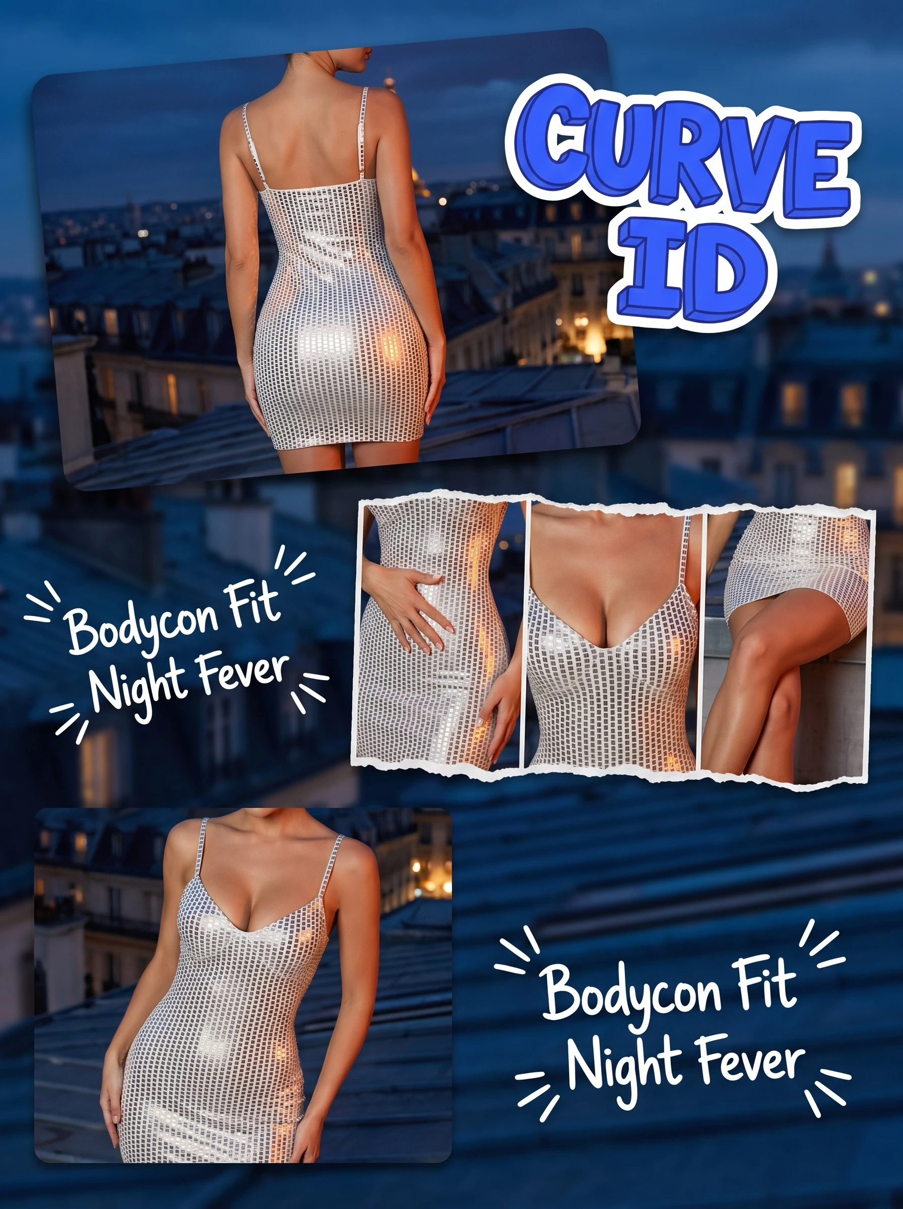 Gadinus Damen Sexy Bodycon Minikleid mit Spaghettiträgern, schmal geschnitten, ärmellos, Clubkleid – Detail 3