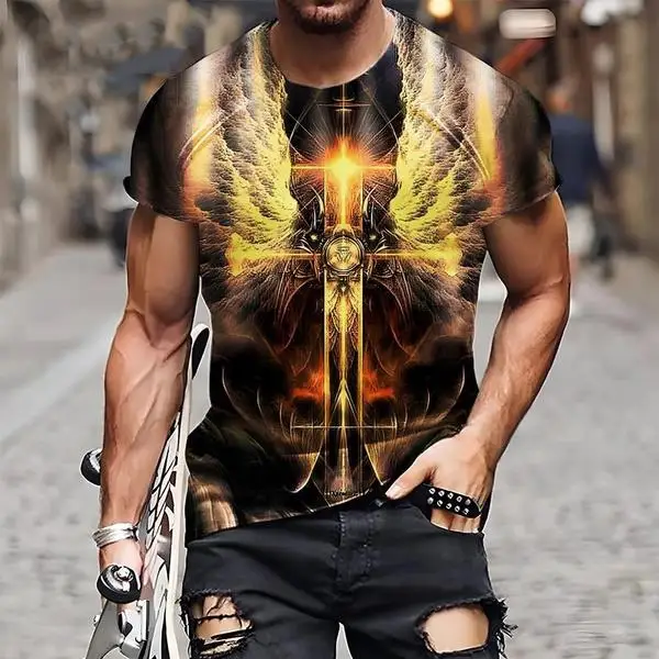 Summer Men T-shirt Fashion Christian Jesus Cross 3D Printed T Shirt Casual Short-sleeve Cool Tee Tops