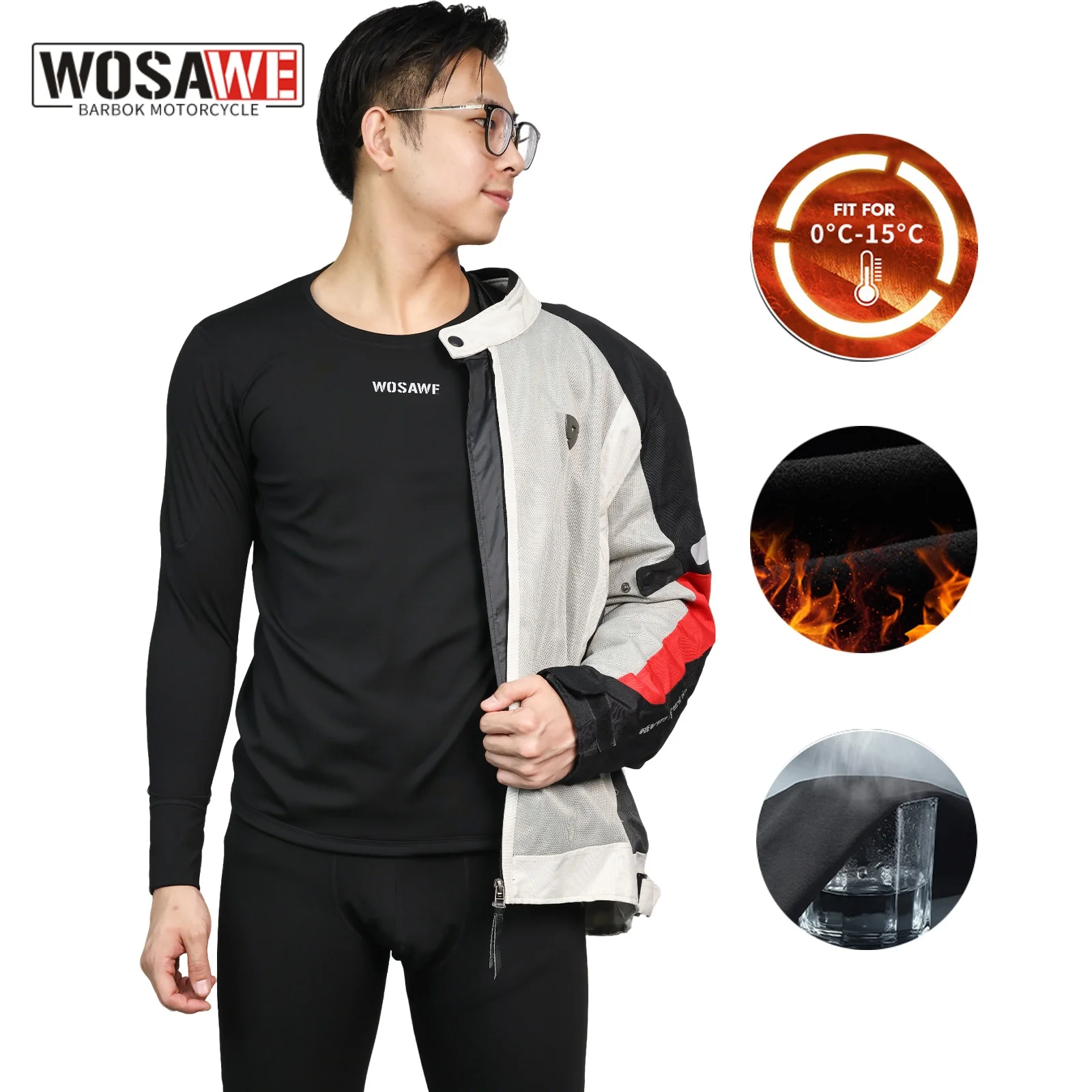 WOSAWE Motorcycle Base Layers Lining Men Warm Sweat Absorb Fast Drying Stylish Slim Sweatshirt Motorcycle Equipment