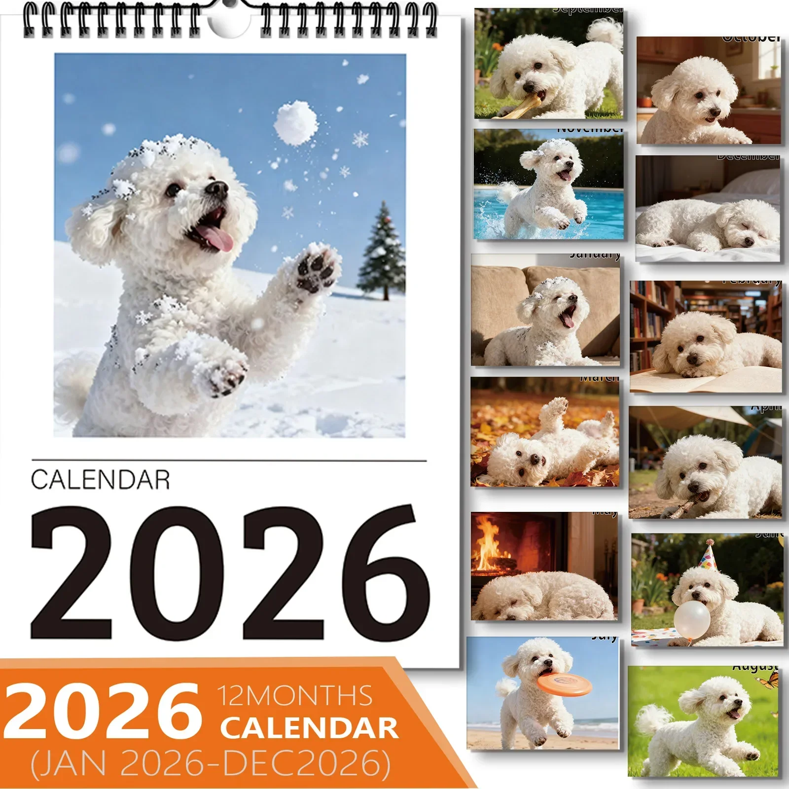 

1 шт. милый снежный календарь-бишон, подходит для домашнего офиса, декора гостиной, идеально подходит для любителей собак, идеальный новогодний подарок