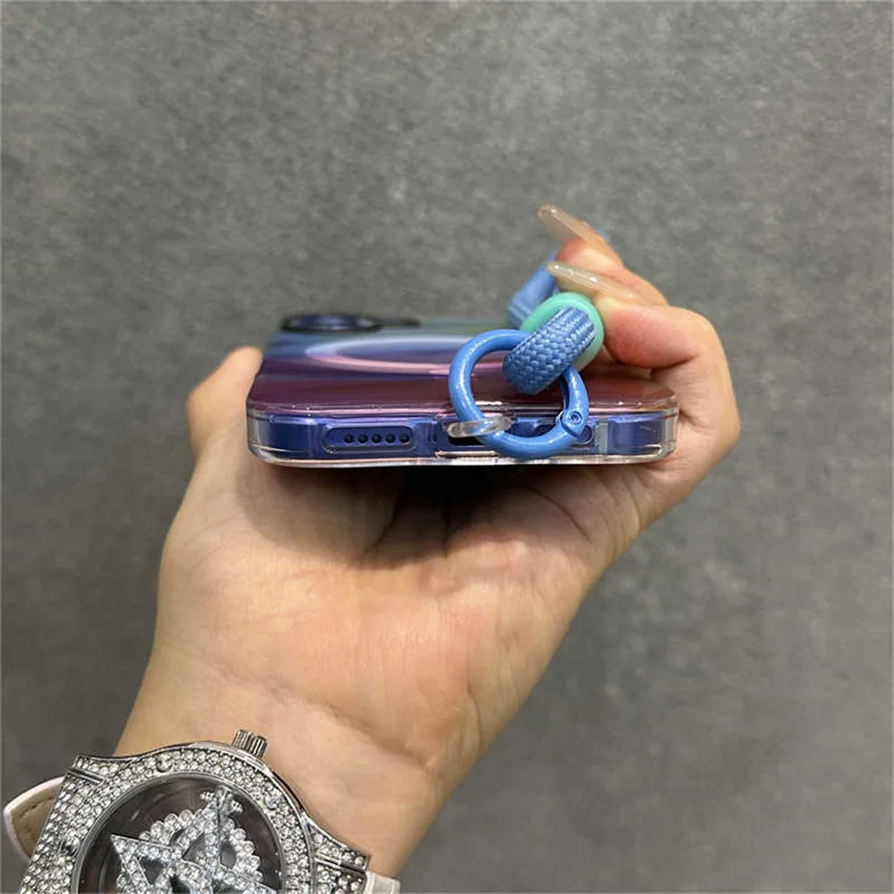 مع الحبل الليزر المبهر ل Magsafe جراب هاتف آيفون 15 16 زائد 12 13 14 برو ماكس 11 التدرج متجمد الغطاء الواقي