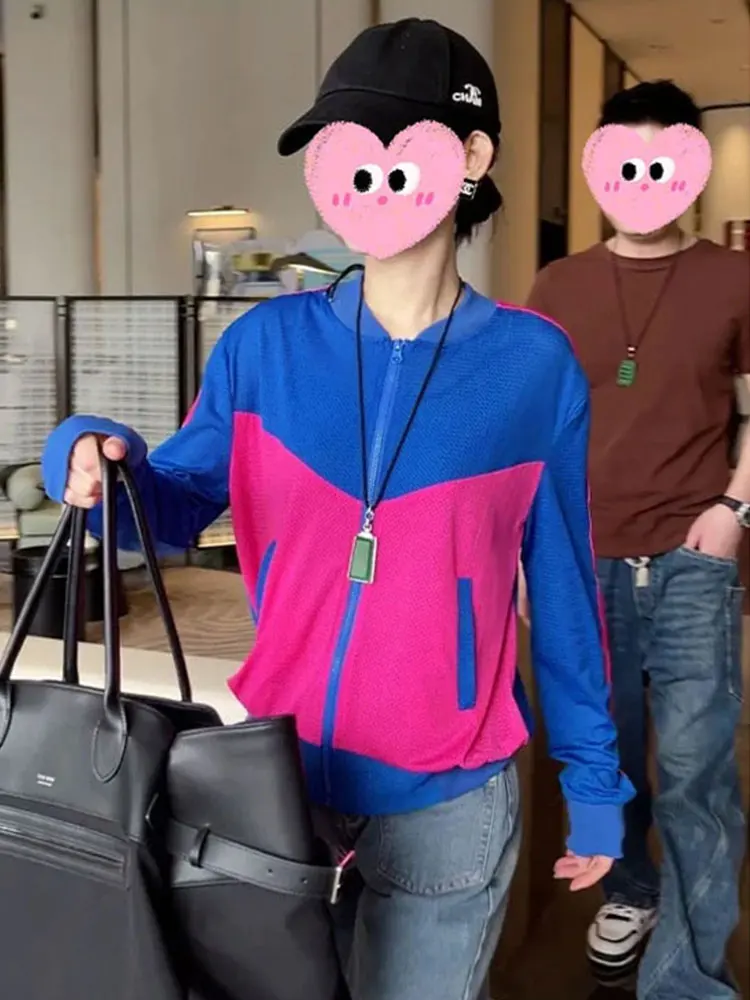 

2025 Summer New Design Sense Color Blo Zipper Thin Outerwear Women's Summer New Sle Anti-Uv Clothing Jaet Splice
