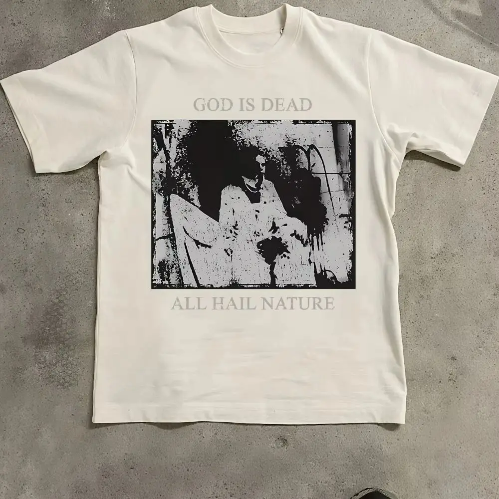 God Is Dead Graphic Print T-Shirts Nihilistic and Misanthropic Horror Theme Park T-Shirts Vintage Casual Loose T-Shirts Unisex