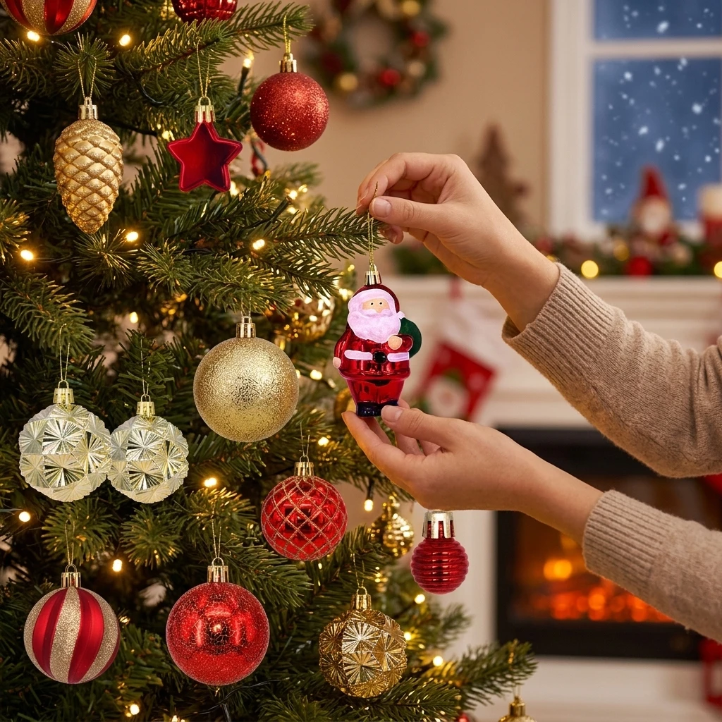 Plastic Christmas Balls for Home Party Decoration Family Festive Ornaments 44Pcs Electroplated Mixed Shape Tree Decor Kit
