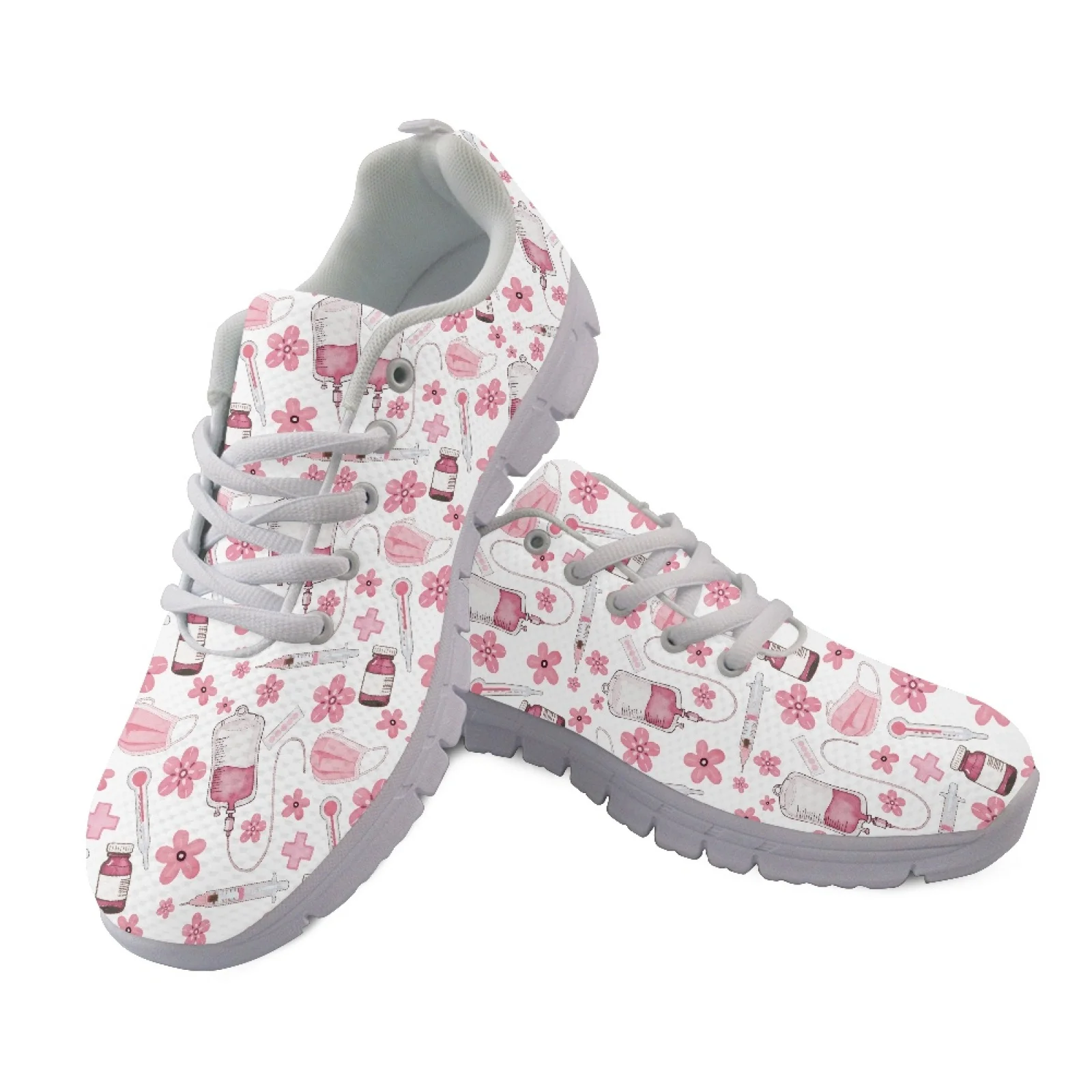 Coloranimal Pink Medical Floral Athletic Sneaker Athletic Shoes for Women Casual Running Sneakers