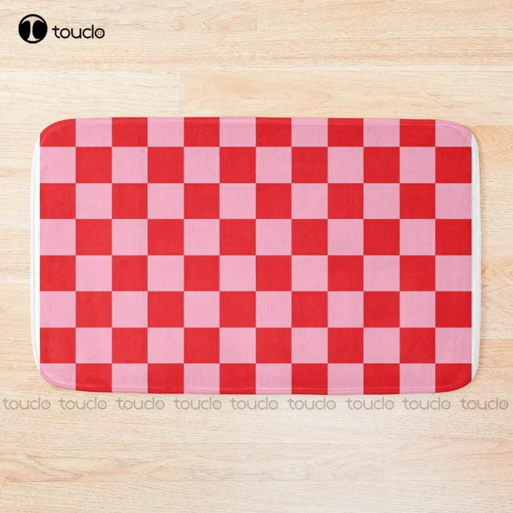 Checkered Pink And Red Bath Mat Anime Bathmat