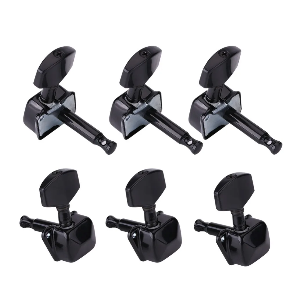 ​6Pcs ​Metal ​Semi-closed Tuners​ 3R+3L Configuration Silver/Black Guitar Tuning Pegs​ Semiclosed Metal Tuners