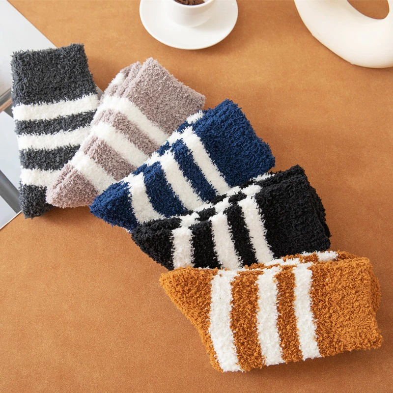 Men Soft Striped Socks Man Fluffy Thick Coral Velvet Socks Male Winter Warm Fashion Floor Terry Towel Fuzzy Sock Mens Meias Soks