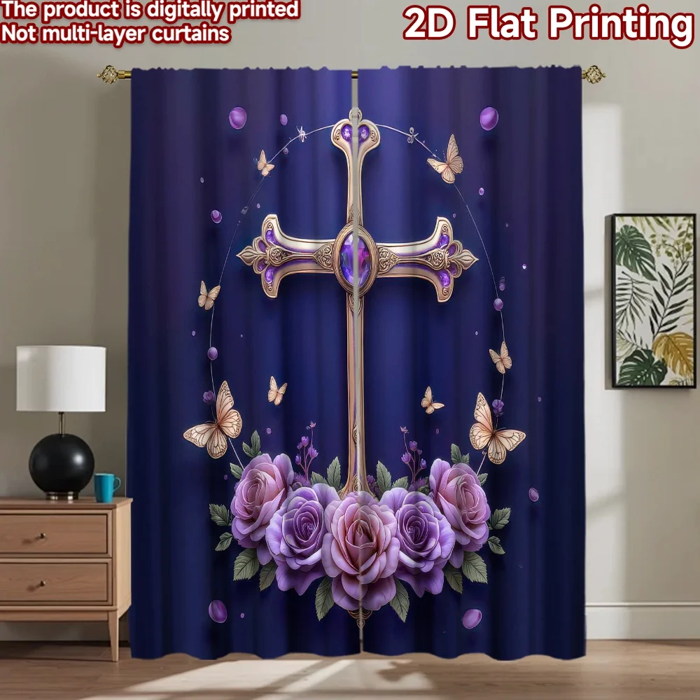 

1pc 2D flat Photography Backdrop Tapestry Easter Floral Cross 100% Polyester Family Party Decoration Use for Holiday decorations